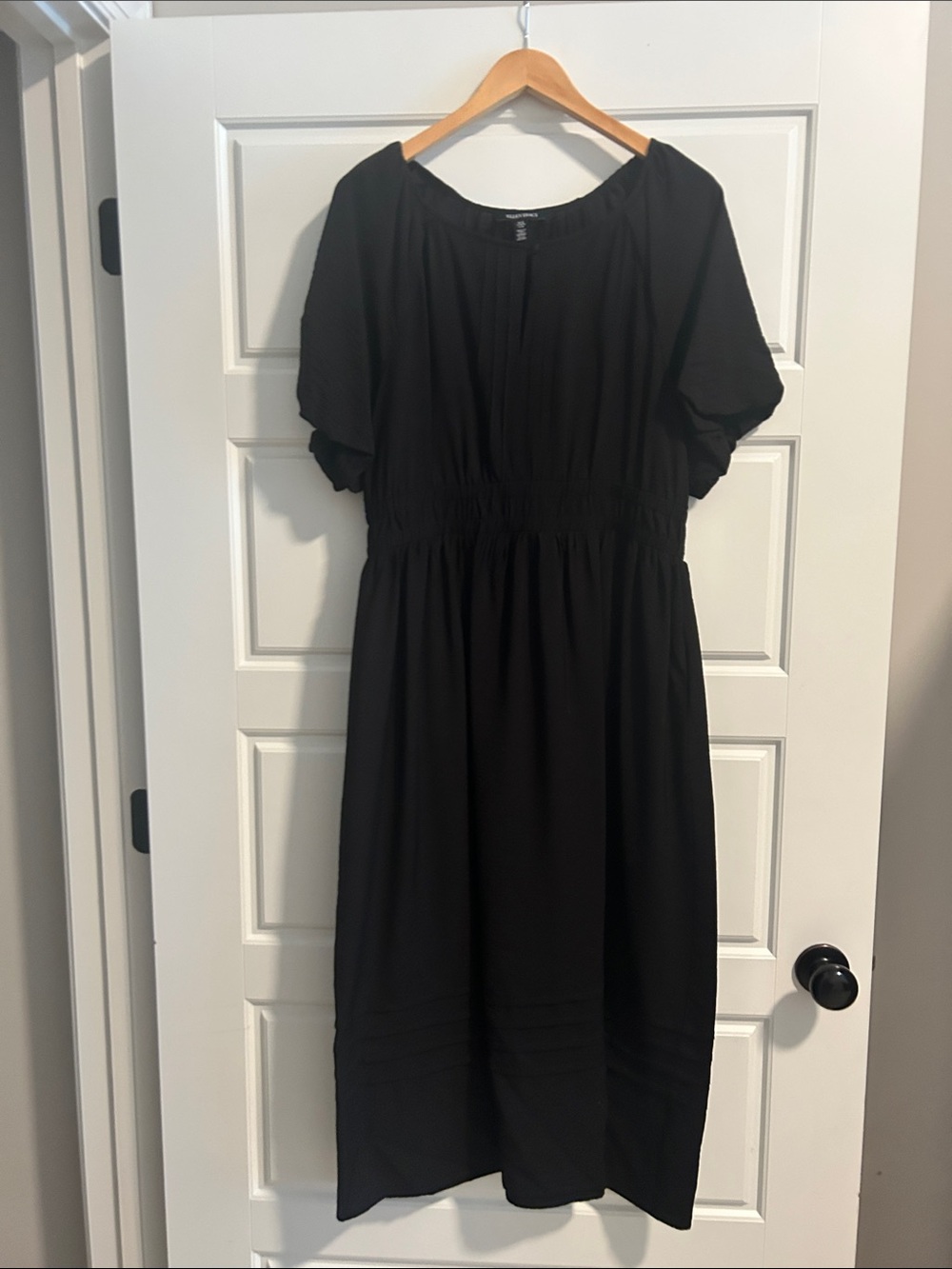 Ellen Tracy Black Midi Dress with Elastic Waist and Puff Sleeves (Alternative)